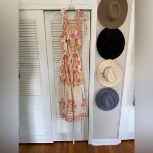 Elegant Floral Maxi Dress - Pink and Green